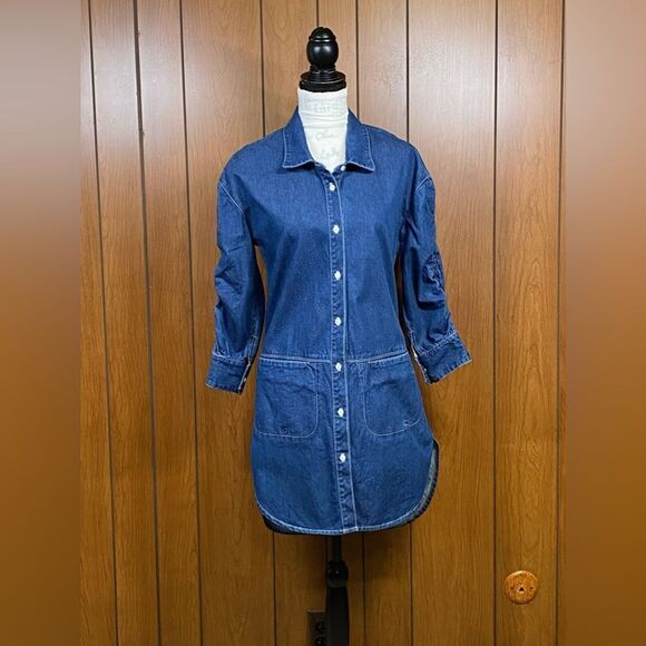 Burberry Button Down Denim High-Low Blue Jean Shirt Dress Size 4 - Picture 1 of 9